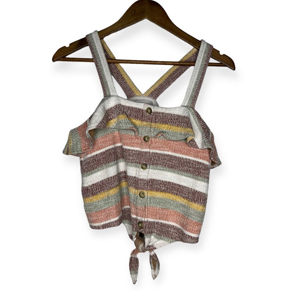 Madewell Striped Tie-Front Tank Top in Cream, Pink, Yellow & Green